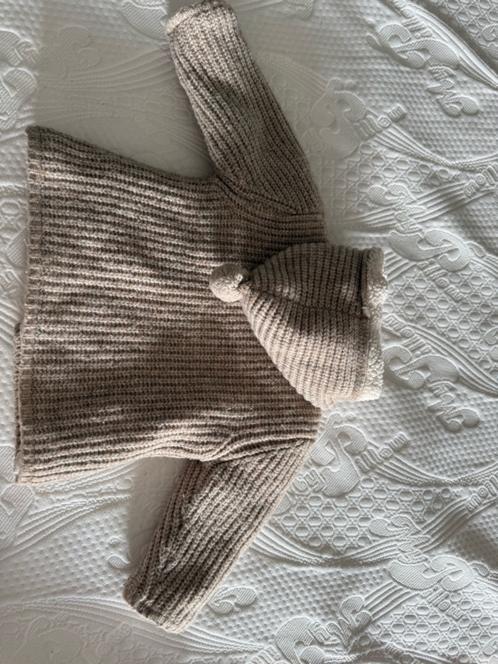 Zara Beige and Cream Hooded Knit Sweater Coat 9-12 months - Picture 3 of 6